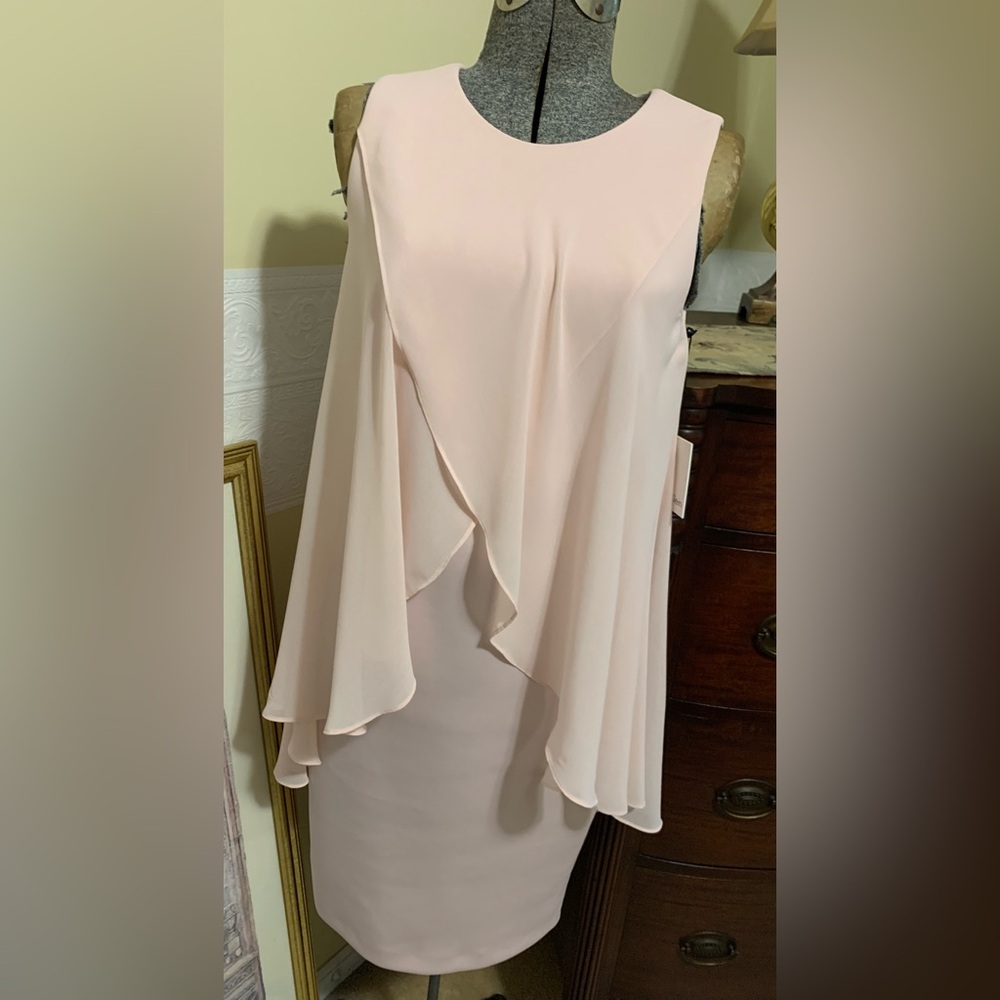 Calvin Klein Chiffon Popover Midi Dress Pale Pink Women’s Size 6 NEW - Picture 1 of 11